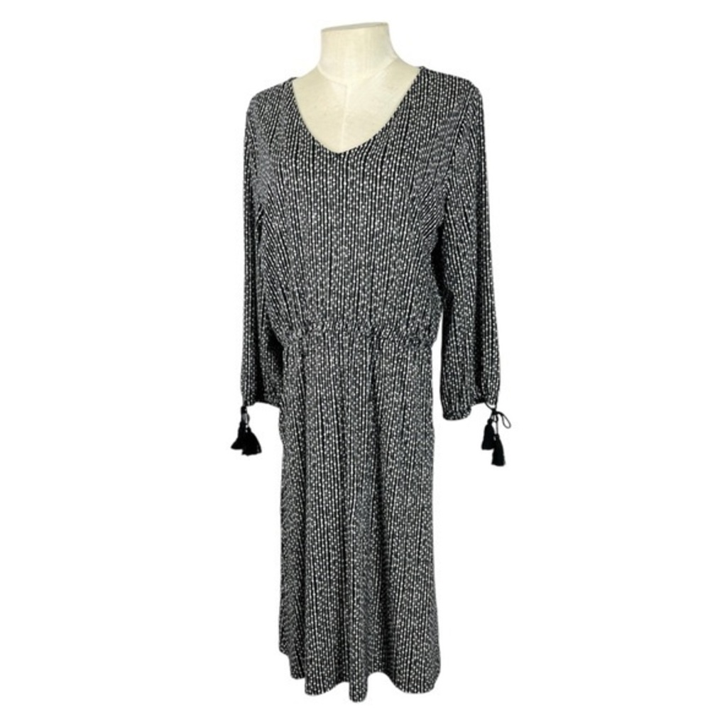 Garnet Hill casual dress Size M organic cotton Black & white‎ tassels